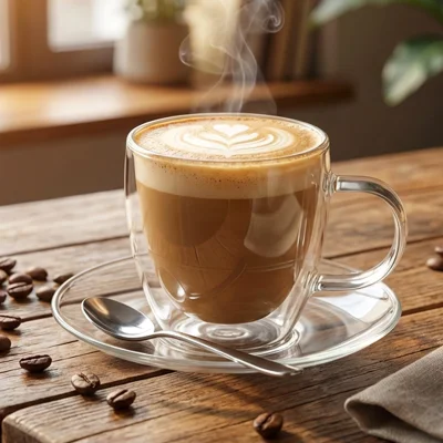 PIGNA MIDI, set od dve staklene šolje sa tacnama za cappuccino sa dvostrukim zidom, 2 x 150 ml, transparentni