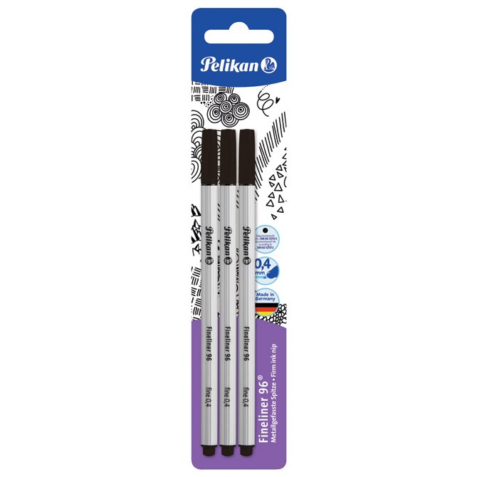 Flomaster fineliner 0,4mm 96F pk3 Pelikan 940601 crni blister