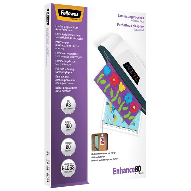 Folija za plastificiranje 80my A3 sjajna samolepljiva pk100 Fellowes 5302302